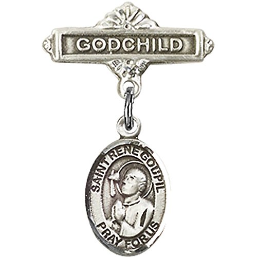 Distintivo para bebês de prata esterlina com o charme de St. Rene Goupil e o emblema de Deus 1