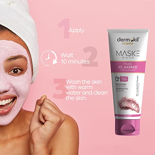 máscara de argila rosa da pele de dermokil para controle de óleo de face, hidratação, purificação