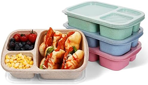 XHONGZ 3 Compartimento Refeições Preparar recipientes de almoço para adultos, 4 Pack Bento Lancheira, BPA durável