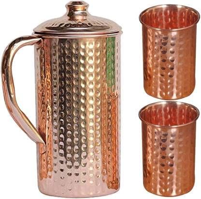 Copper Jug Hammered Pitter Wither Copper Drinkware 1500 ml com 2 vidro de cobre martelado 200 ml cada