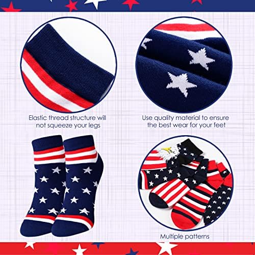 Vicenpal 5 pares unissex American Flag Socks USA Estrelas listradas patrióticas baixas meias baixas algodão leve novidade