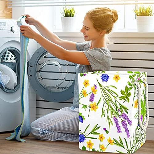 Flores naturais deixa grande cesto de roupa com alça fácil de transporte, cesta de lavanderia