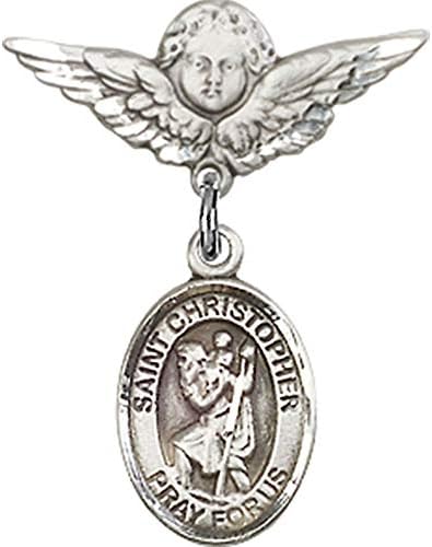Rosgo do bebê de obsessão por jóias com o charme de São Cristopher e Angel With Wings Badge Pin | Distintivo