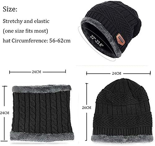 Luvas de cachecol de chapéu de gorro longten Definir 3 em 1 Inverno de malha de chapéu aquecedores