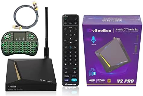 Combo Breaker VSEEBox V2 Pro Android TV Box | Controle remoto de voz | Teclado mini -backlit | Cabo