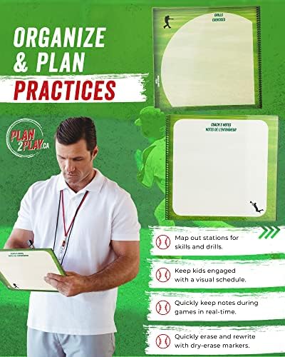 Plan2Play Baseball Armador de transferência Decar Livro para Coaches Dry Erase Coaching Board, Melhor