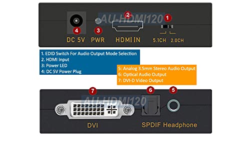 HDMI para DVI com Audio Converter Digital S/PDIF Coax e adaptador estéreo analógico