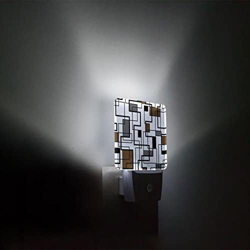 Luz noturna para crianças, marrom cinza abstrato arte geométrica moderna led lumin plug na parede com sensores