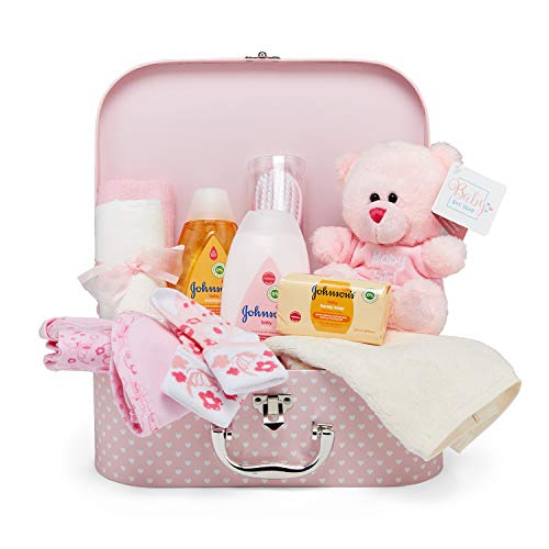 Presente de recém -nascido para a menina - Pink Keetake Box com roupas de bebê, ursinho de pelúcia