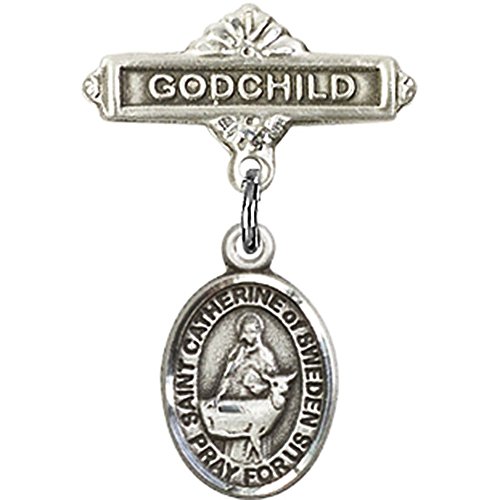 Distintivo para bebês de prata esterlina com St. Catherine, da Suécia, charme e emblema de Deus