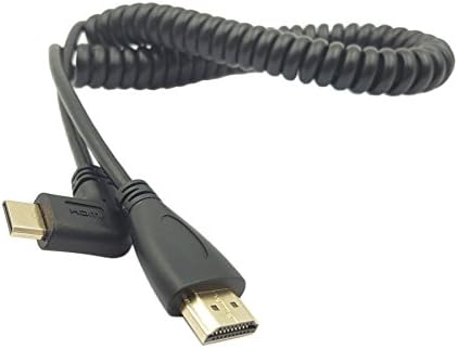 Ângulo sinloon 90 graus Mini HDMI para HDMI, Mini-hdmi angular para HDMI Adaptador de conversor de ouro masculino HDMI Cabo espiral enrolado, suporte 3d, 1080p, 1,5 ~ 10 pés （90min-hdmi direita） direita