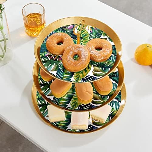 Suporte de bolo, conjunto de exibição de mesa de sobremesas, placa de exibição de sobremesa de frutas, padrão de planta de folha verde