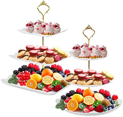 Suporte de cupcake, 2 conjunto de placas de sobremesa de três camadas mini bolos de frutas doces de
