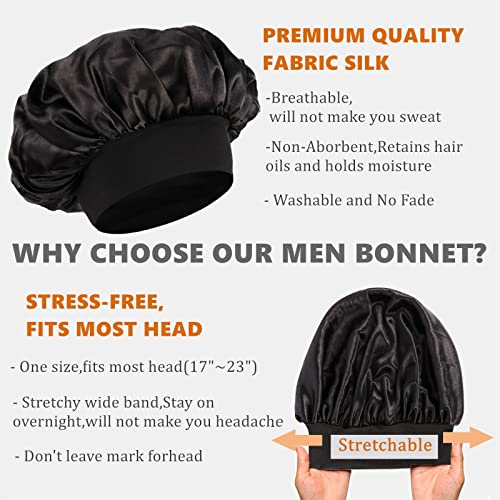 Capoto de seda para homens Cabelos encaracolados, Men Bonnet Pack of Silk Sleep Cap, Du Rag Wave Caps For Men 360, combinando Durag e Bonnets Conjunto de 3
