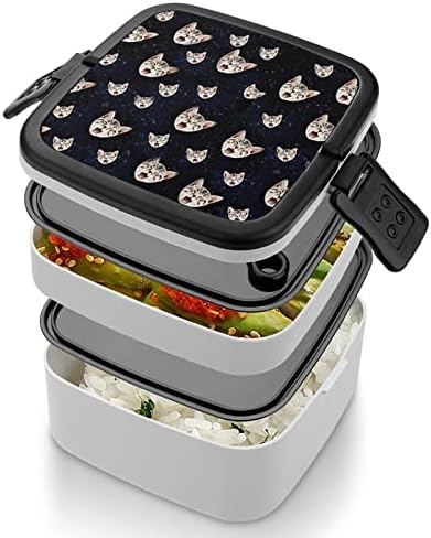 Starry Sky Cats Double empilhável Bento Lunch Box Container para viagens de piquenique para trabalho escolar