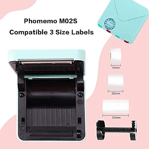 Phomemo M02S Mini Impressora Térmica Bluetooth Impressora com 3 Rolls Transparent Sticker Papel, compatível com iOS + Android para Plan Journal, Study Notes, Art Creation, Trabalho, Presente, Ciano