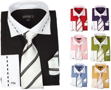 Camisas de moda de dois tons de George's Mens com gravata combinando, algemas hanky e francesas