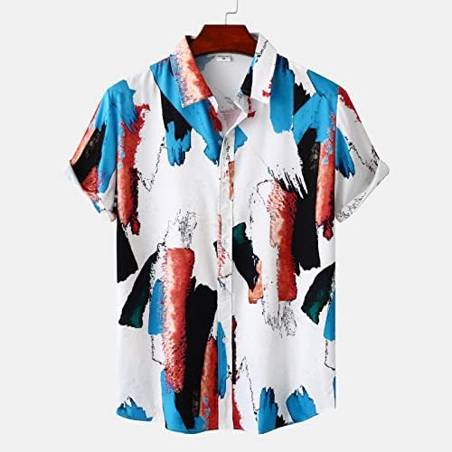 XXBR 2023 Novos homens Imprima camisa casual Casual Manga curta Turndown Collar Blouse Shirt Shirts para o verão