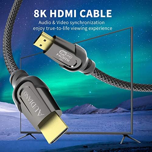 Audiano 8K HDMI 2.1 Cabo, 48 Gbps Cordão de nylon 3D de alta velocidade 3D, suporta 8k 60Hz 4K 120Hz 1444Hz,