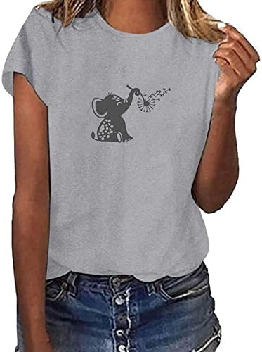 Tops de manga curta feminina Tops de dente -de -leão tops de camisetas florais de camisetas spandex fofo tops de animais engraçados 2023 g7