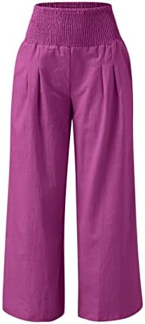 Calça Capri de verão para mulheres calças de palazzo de perna larga de cintura alta para mulheres