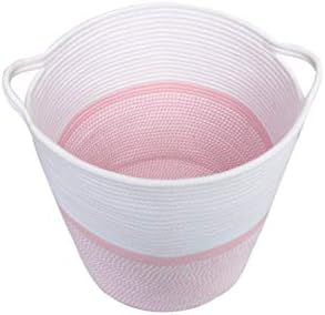 Cesta de lavanderia de corda de algodão rosa com alças de tecido portátil cestas de armazenamento de cobertor rosa