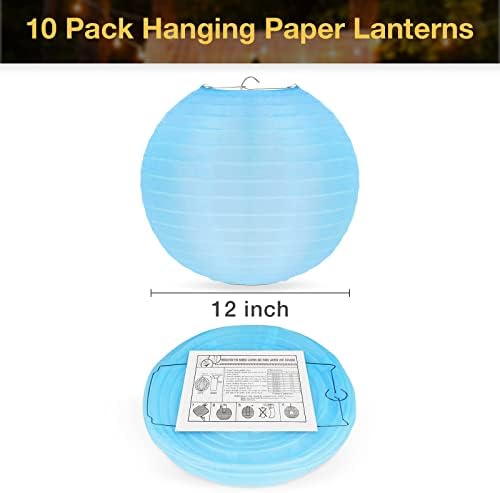 JONEW 10 Lanternas ao ar livre de pacote decorativo, 10 polegadas WaterProoof pendurar lâmpadas de pano de seda