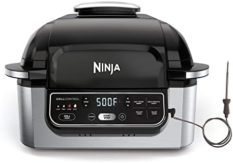 Ninja Foodi Pro 5 em 1 Integrated Smart Probe and Cyclonic Technology Grill, fritadeira, assado, assado, desidrato, 10 x 10, preto e prata