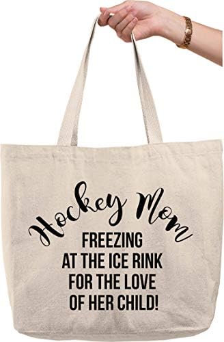 Mãe de hóquei congelando a pista de gelo pelo amor de seu filho Funnic Natural Canvas Bag presente engraçado