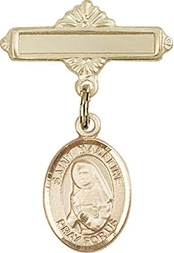 Distintivo para bebês cheio de ouro da Religiousion com St. Madeline Sophie Barat Charm e Polded Badge Pin