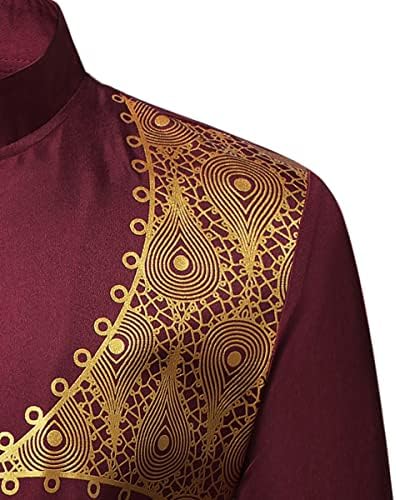 Lucmatton Men's 2 peças roupas de manga comprida camisa e calça o traje étnico tradicional
