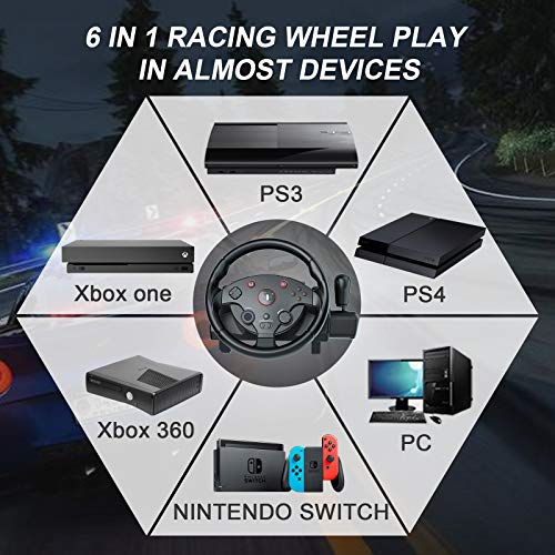 Roda de corrida de corrida de jogo 270 graus de corrida com pedais e função de vibração dupla para PC / Xbox One / Xbox 360 / PS4 / PS3 / Nintendo Switch