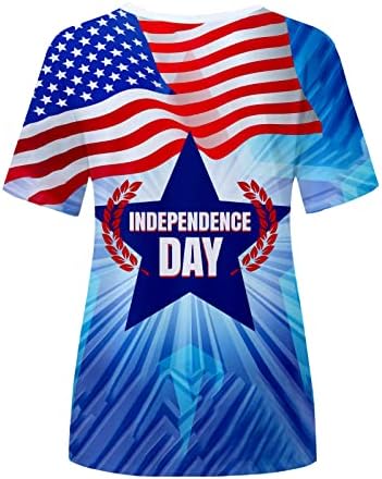Camisas do Dia da Independência das Mulheres Túdos de túnis de túnica de bandeira americana solto Vos de manga curta V 4º de julho Tees Bloups
