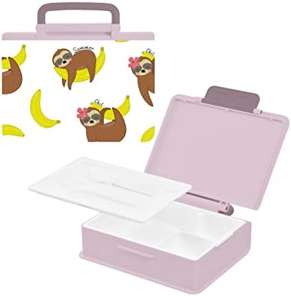 Alaza Sloth e Banana Pink Bento Lancheira BPA Recipientes de almoço à prova de vazamentos com bóia e colher, 1