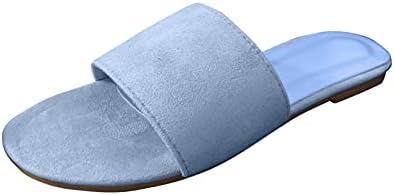 Khiien feminina quadrada aberta do dedo de pé tecido único banda única slides Slides deslizados em sandálias