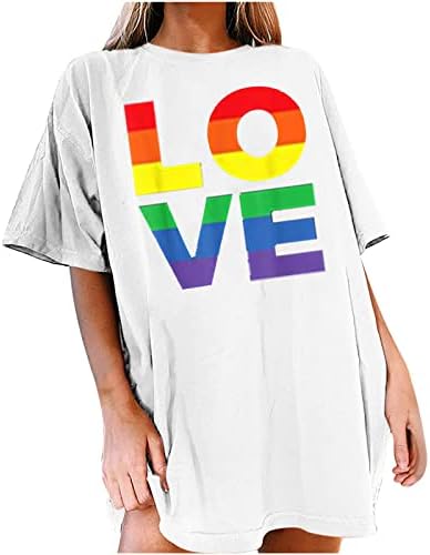 Mulheres de camisa de tamanho grande tops de arco-íris t-shirt verão de verão casual manga curta pullover pullover fofo camisetas de camisetas
