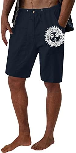 Shorts de linho de algodão meymia masculino, 2023 Summer Men Relaxed Rick Dry Print Camping Travel Praia curta com bolsos