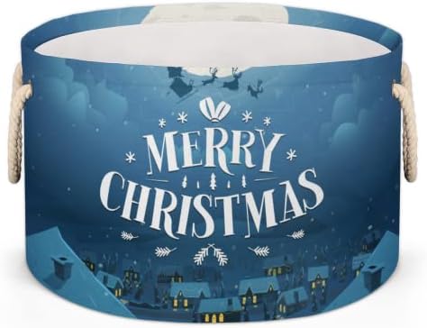 Feliz Véspera de Natal neve 05 cestas redondas grandes para cestas de lavanderia de armazenamento com alças