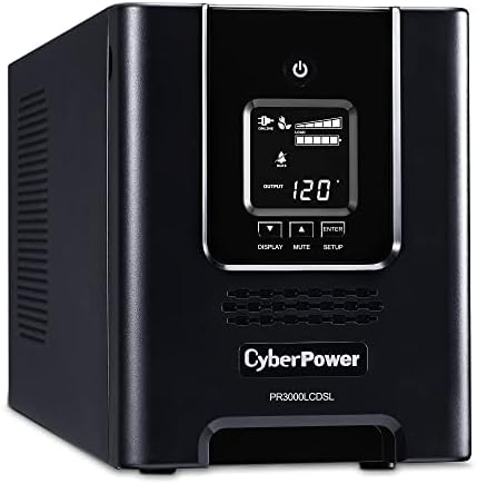 CyberPower PR3000LCDSL Smart App Sinewave UPS System, 3000VA/2700W, 7 pontos de venda, AVR, Mini-Tower