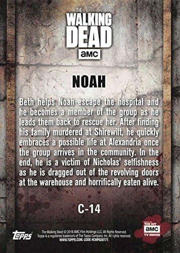 Topps Walking Dead Season 5 Perfis de personagem Cartão de negociação C-14 Noah