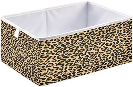 Kigai Brown Leopard Print Storage Storage Cube Cestas de armazenamento dobrável Bin organizador de casa à prova