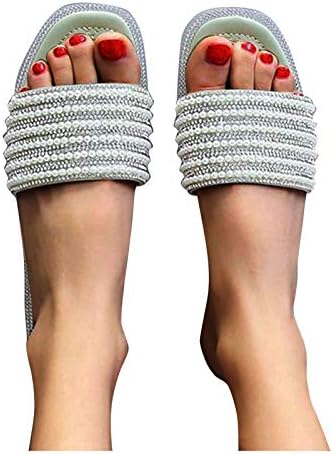 sandálias Baskuwish para mulheres planas e doces pérolas fofas lantejas de sandálias de dedo do pé de dedo