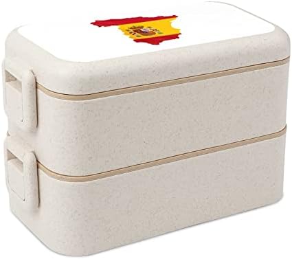 Mapa da bandeira da Espanha dupla empilhável Bento Lanch Box Recipiente de almoço reutilizável com utensílios