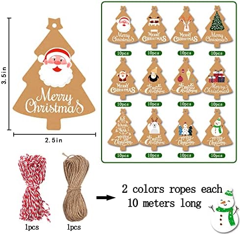 DIYDEC 120pcs Christmas Kraft Gift Tags Xmas Brown Paper Tree Hang Label com barbante para presente de Natal e