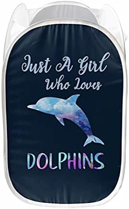 Giftpuzz Just uma garota que adora lavanderia de golfinhos coureira dobrável portátil para armazenamento e roupas de abertura dobráveis ​​de fácil abrir cestas de berçário para cestas de berçário para o quarto dos meninos universitários ou viagens 85L Blue escuro azul escuro