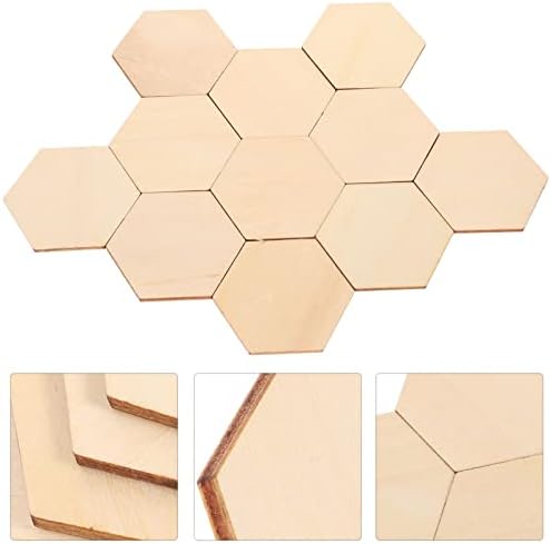 Sewroro Hexágono de madeira Formas de madeira hexagon 50 PCs 40mm Wood Hexágono fatias em branco Fatias de madeira de faia