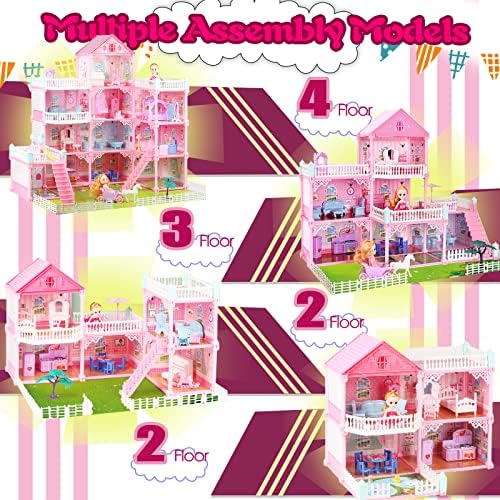 Toys de boneca unih Doll para 2 3 4 5 6 meninas de 7 anos, brinquedos da casa dos sonhos com brinquedos de mobiliário de boneca e boneca para meninas presentes