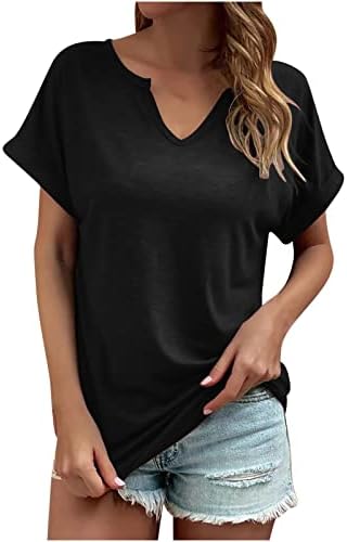 Top Tee for Womens Summer Summer Fall Roupas Trendy Fit Fit Short Cotton V Neck Casual Modest Blouse 41 41