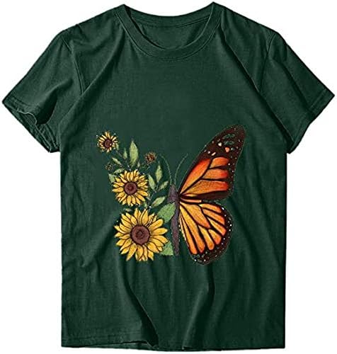 Womens Summer Tops Floral Butterfly Print Short Sleeve Crewneck T Camisetas Senhoras Casual Casual Casual