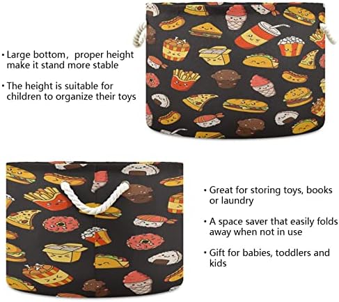 Kigai algodão corda cartoon desenho de fast food food com cesta de roupas de bebê dobrável com alças cestas de cesta infantil de brinquedos para organizador de prateleira decoração de casa